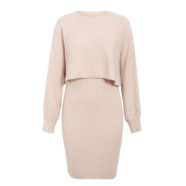 Casual Two Piece Knit Long-Sleeve Dress