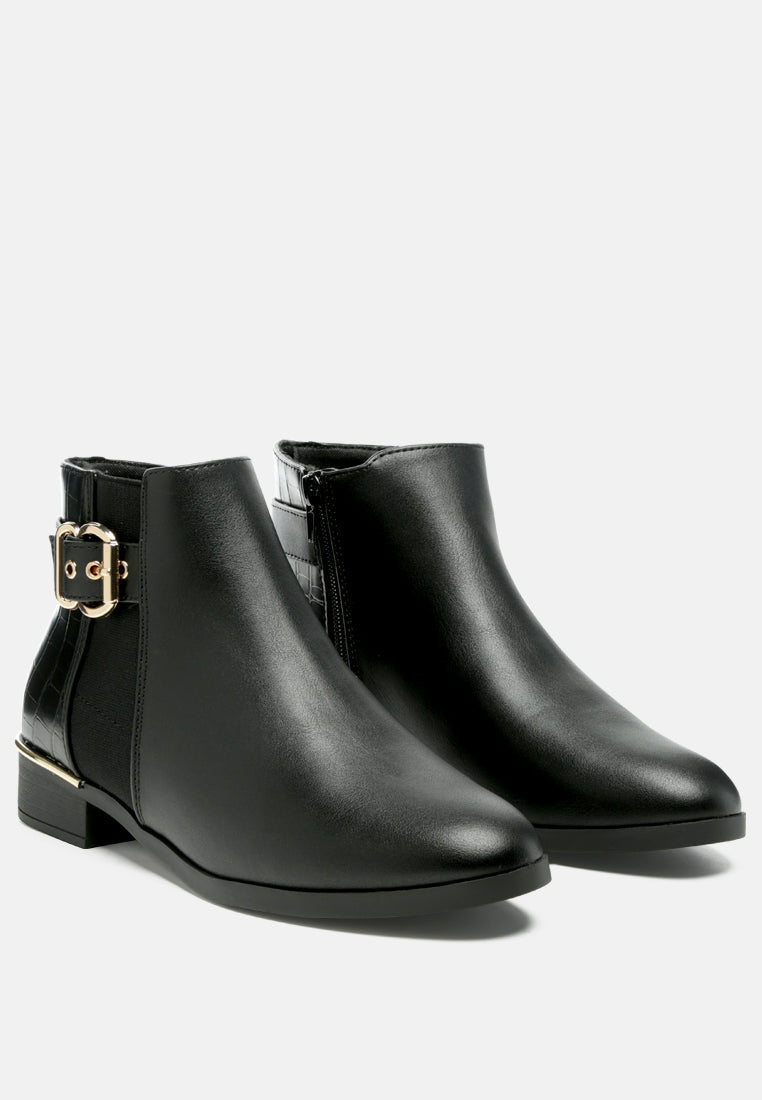 Frothy Buckled Ankle Boots With Croc Detail