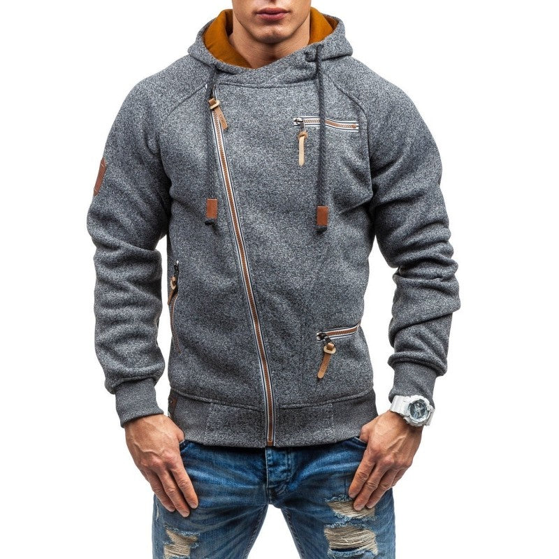 Men's Casual Solid Long Sleeve Full Zip Up Hoodie