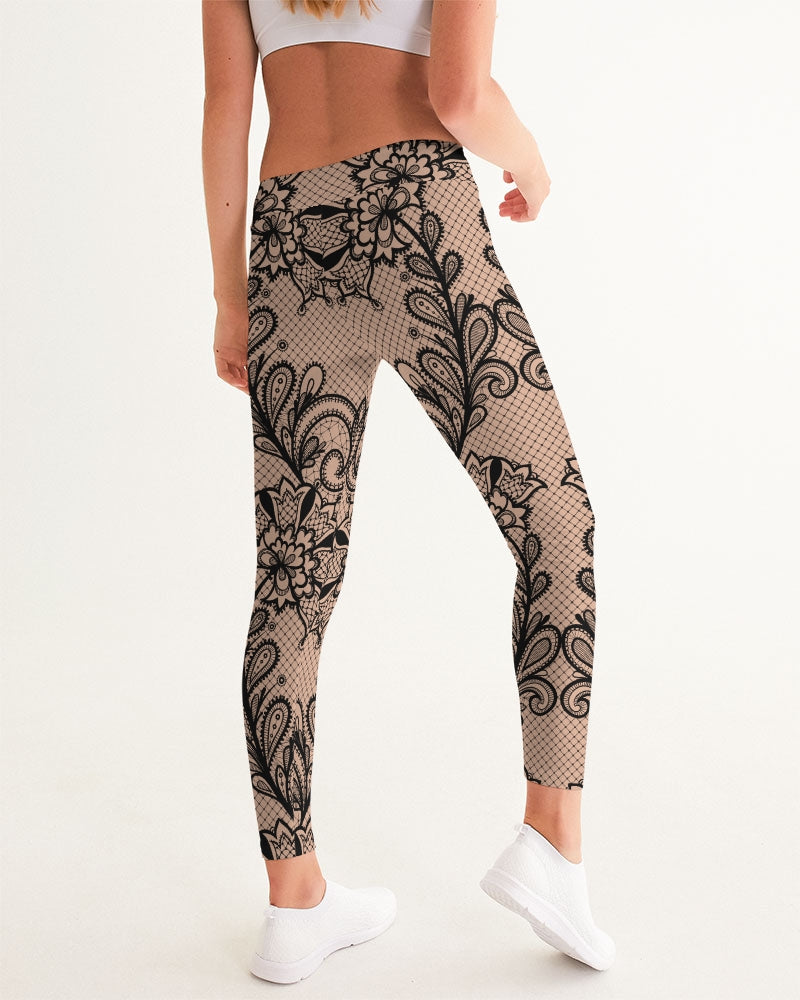 Black & Nude Lace Women's Yoga Pants