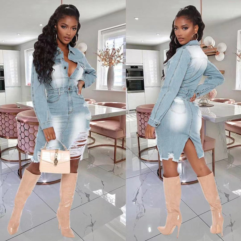 Sexy Slim Fit Long Sleeve Denim Dress