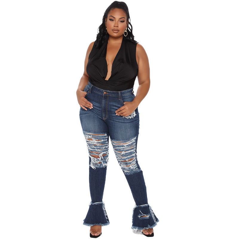 Plus Size High Waisted Bell Bottom Jeans