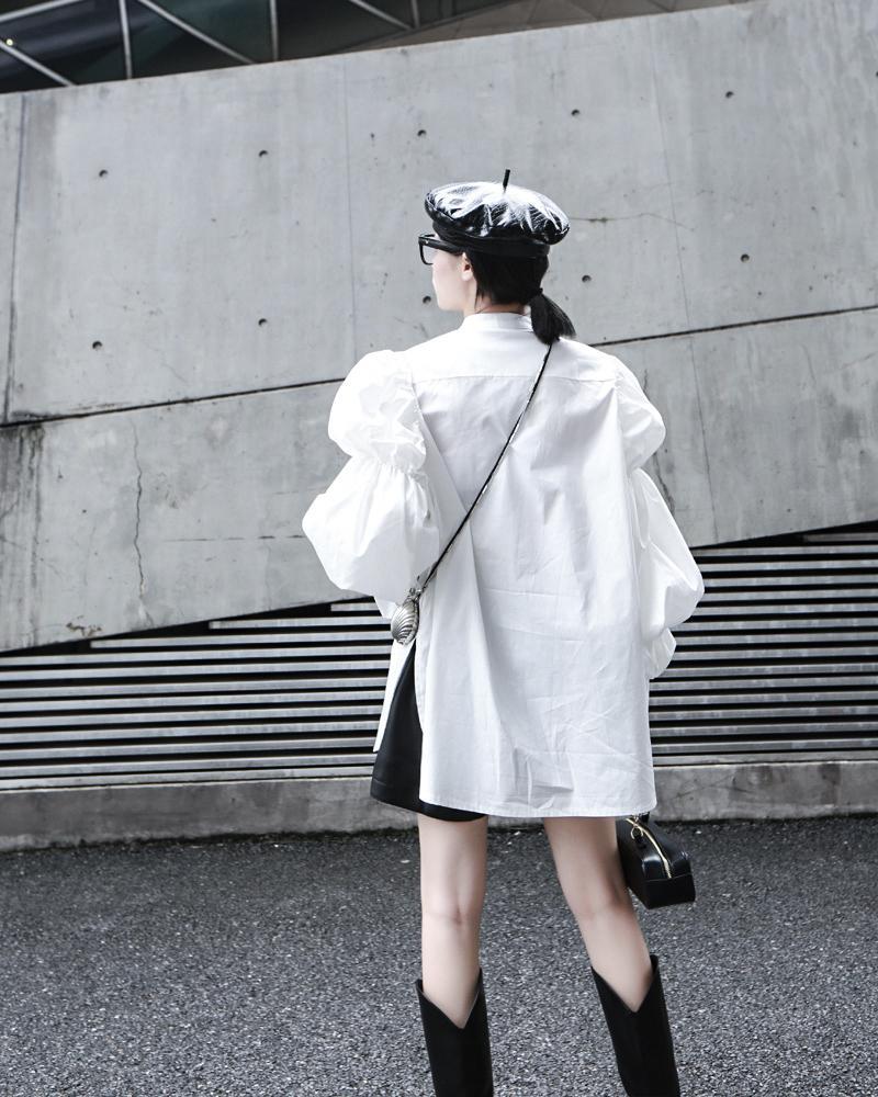 Daoko Pleated Puff Long Sleeve Shirt - White