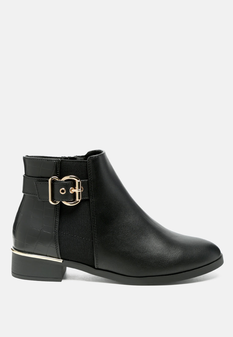 Frothy Buckled Ankle Boots With Croc Detail