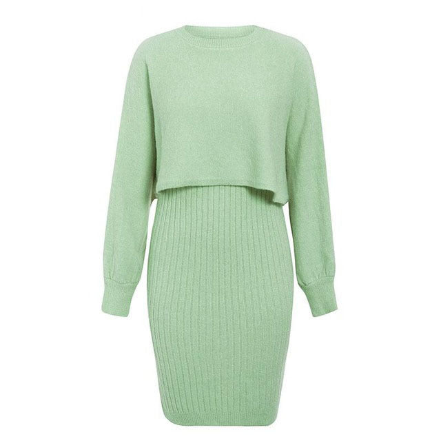 Casual Two Piece Knit Long-Sleeve Dress