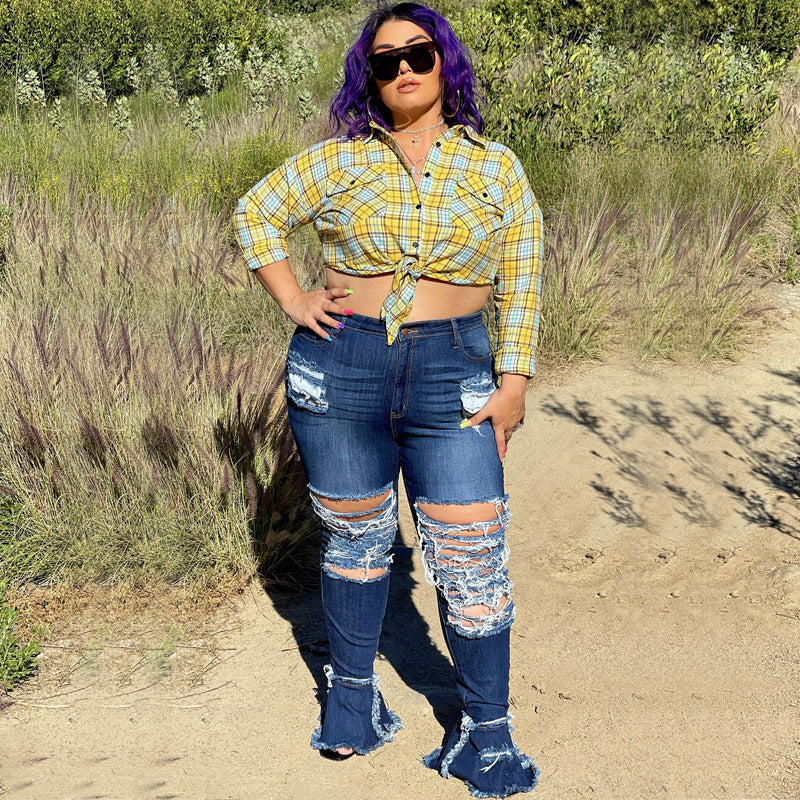 Plus Size High Waisted Bell Bottom Jeans