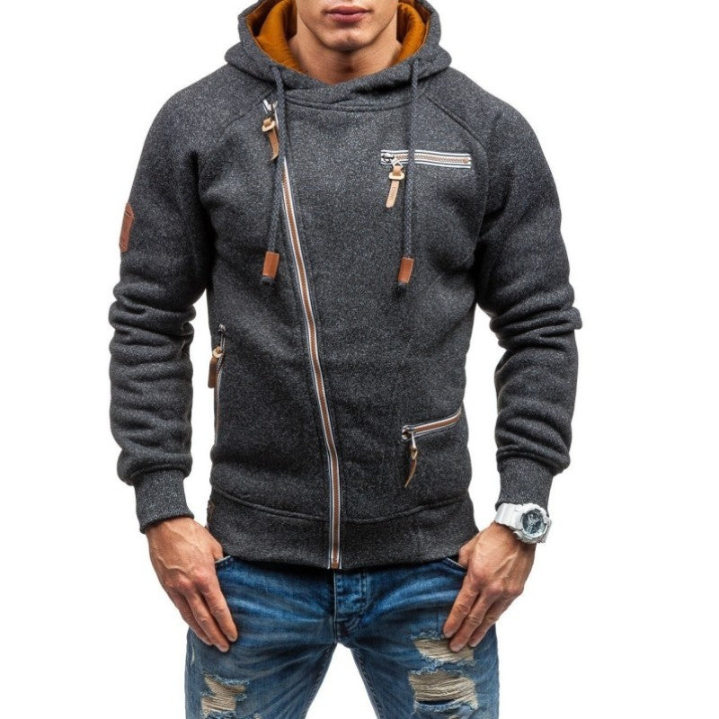 Men's Casual Solid Long Sleeve Full Zip Up Hoodie