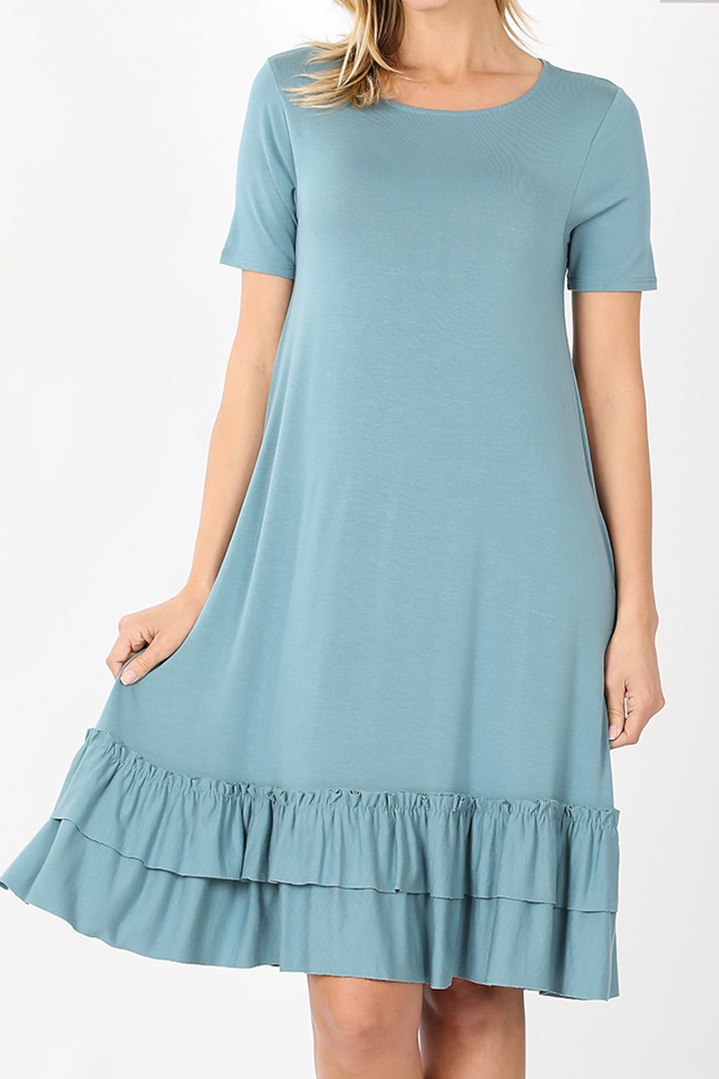 Short Sleeve Ruffled Hem Dress