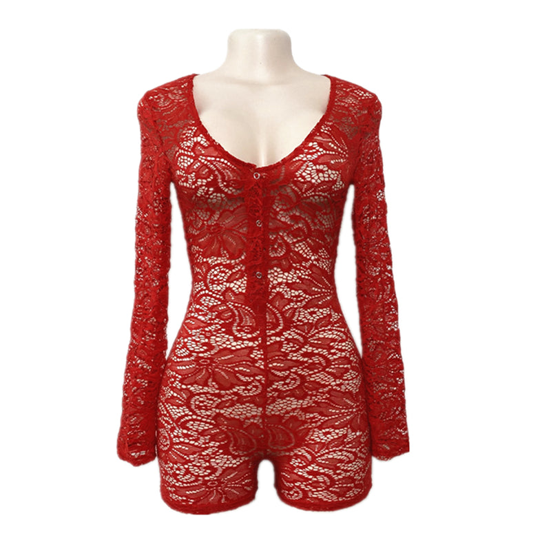 Sexy Lace Women Sleepwear Jumpsuit