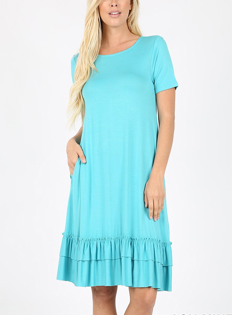 Short Sleeve Ruffled Hem Dress