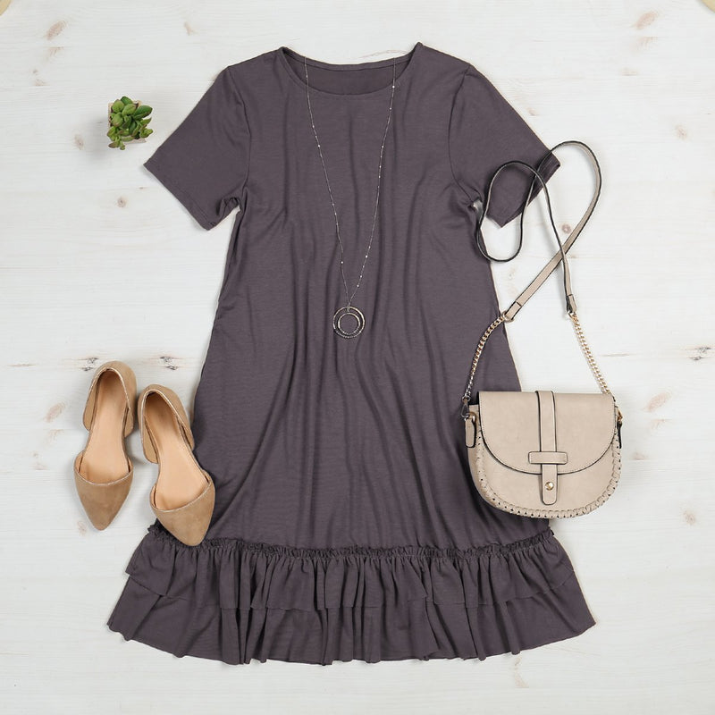 Short Sleeve Ruffled Hem Dress