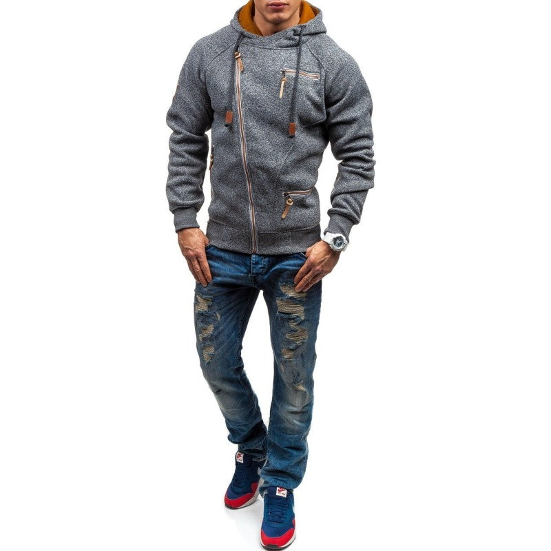 Men's Casual Solid Long Sleeve Full Zip Up Hoodie