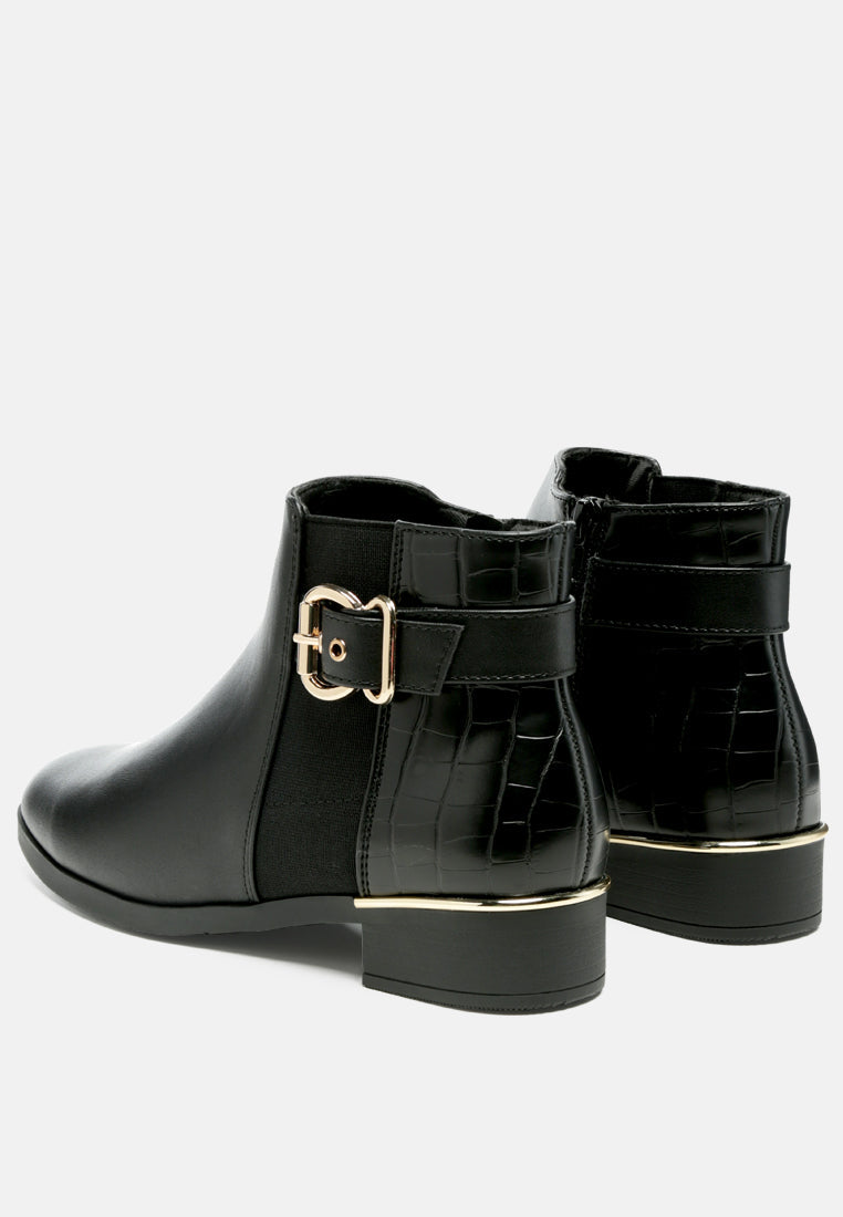 Frothy Buckled Ankle Boots With Croc Detail