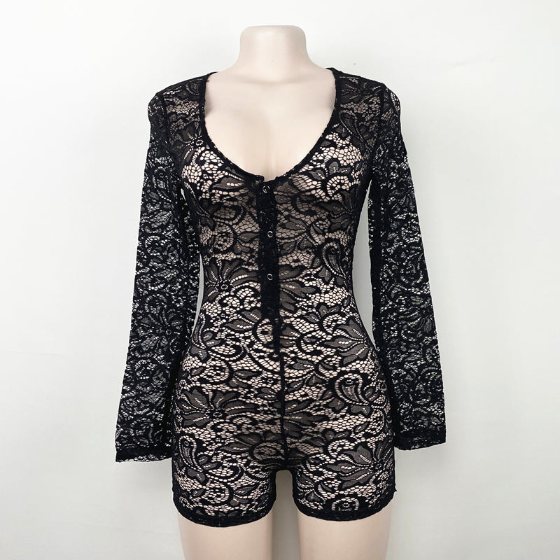 Sexy Lace Women Sleepwear Jumpsuit