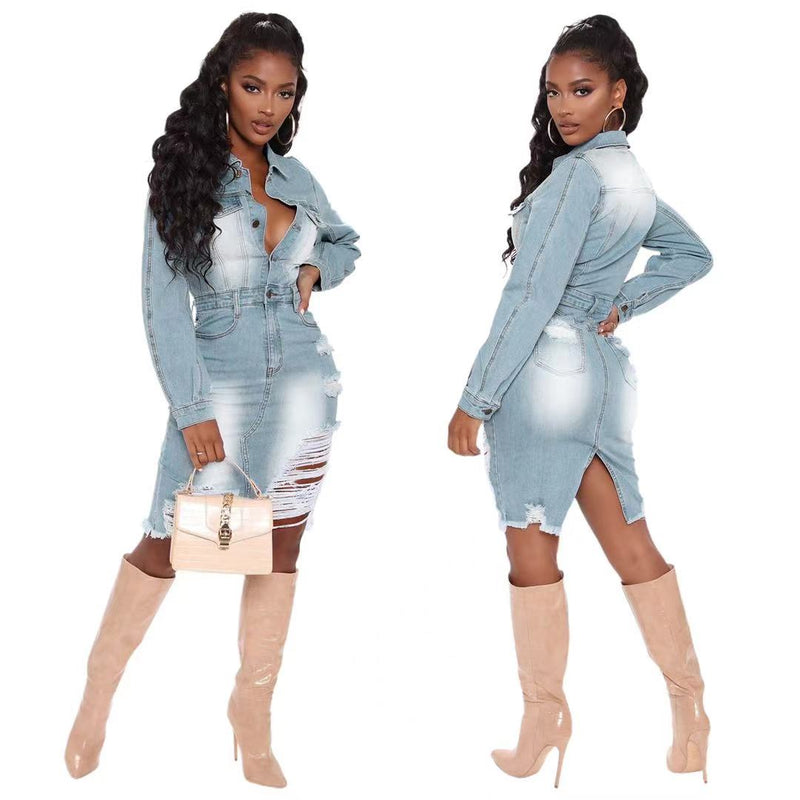 Sexy Slim Fit Long Sleeve Denim Dress