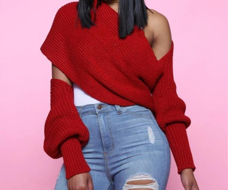 Drop Shoulder Wrap Sweater