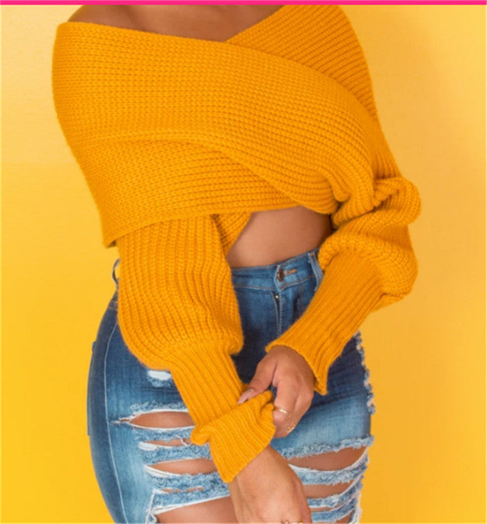 Drop Shoulder Wrap Sweater