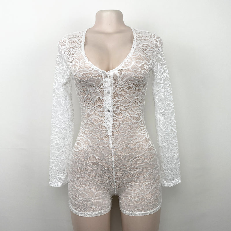 Sexy Lace Women Sleepwear Jumpsuit